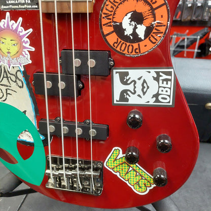 2020 Mitchell MB200BR 4-String Electric Bass - Red SN# RK2007150083 "Sold As Is" (Has Stickers On Body & Art Work On Fretboard)