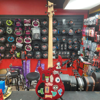 2020 Mitchell MB200BR 4-String Electric Bass - Red SN# RK2007150083 "Sold As Is" (Has Stickers On Body & Art Work On Fretboard)
