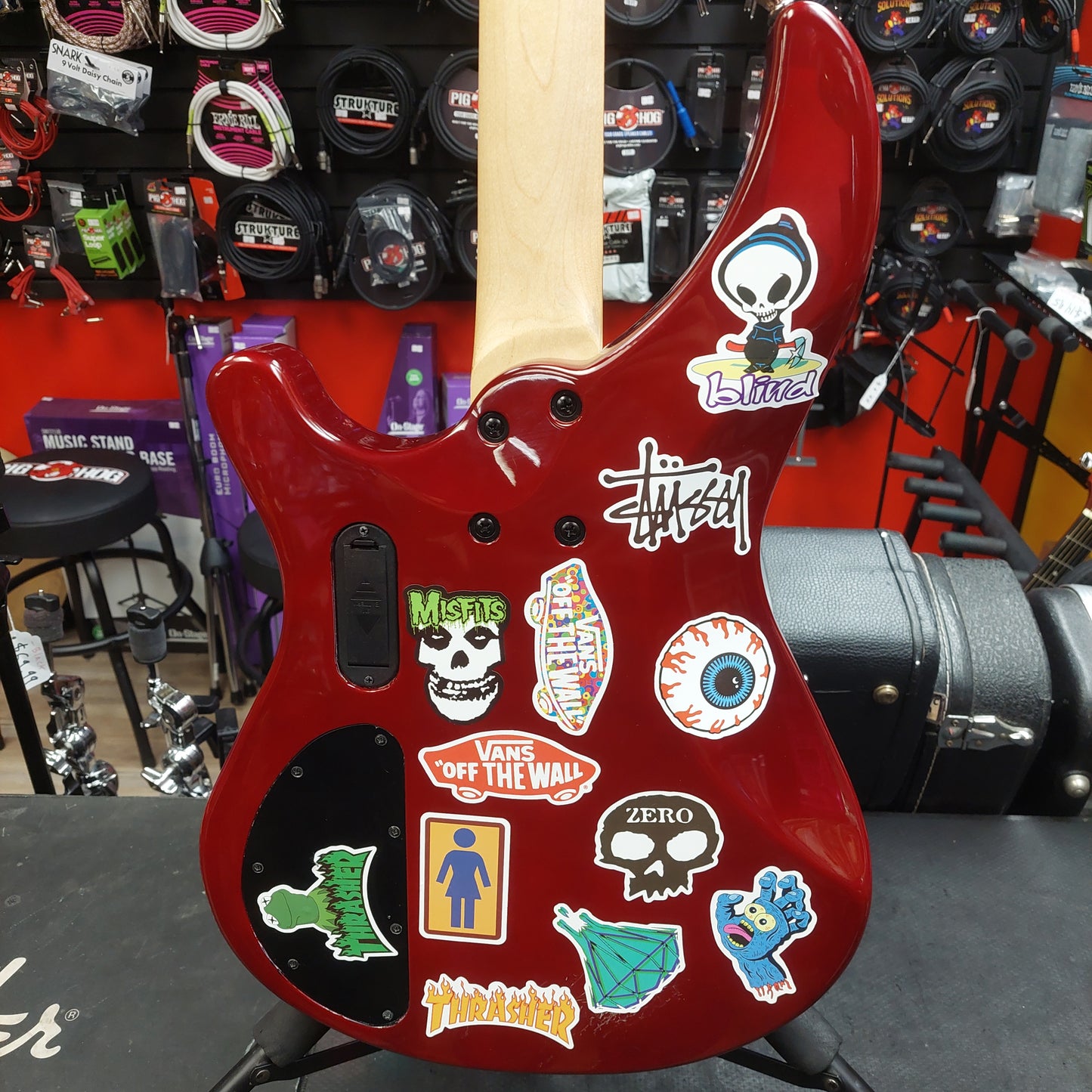 2020 Mitchell MB200BR 4-String Electric Bass - Red SN# RK2007150083 "Sold As Is" (Has Stickers On Body & Art Work On Fretboard)