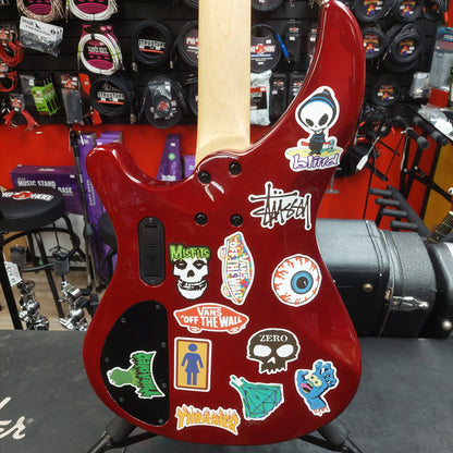 2020 Mitchell MB200BR 4-String Electric Bass - Red SN# RK2007150083 "Sold As Is" (Has Stickers On Body & Art Work On Fretboard)
