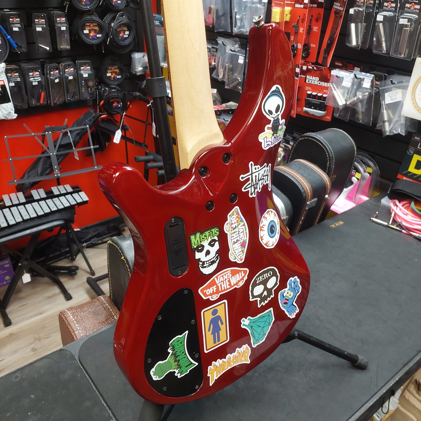 2020 Mitchell MB200BR 4-String Electric Bass - Red SN# RK2007150083 "Sold As Is" (Has Stickers On Body & Art Work On Fretboard)