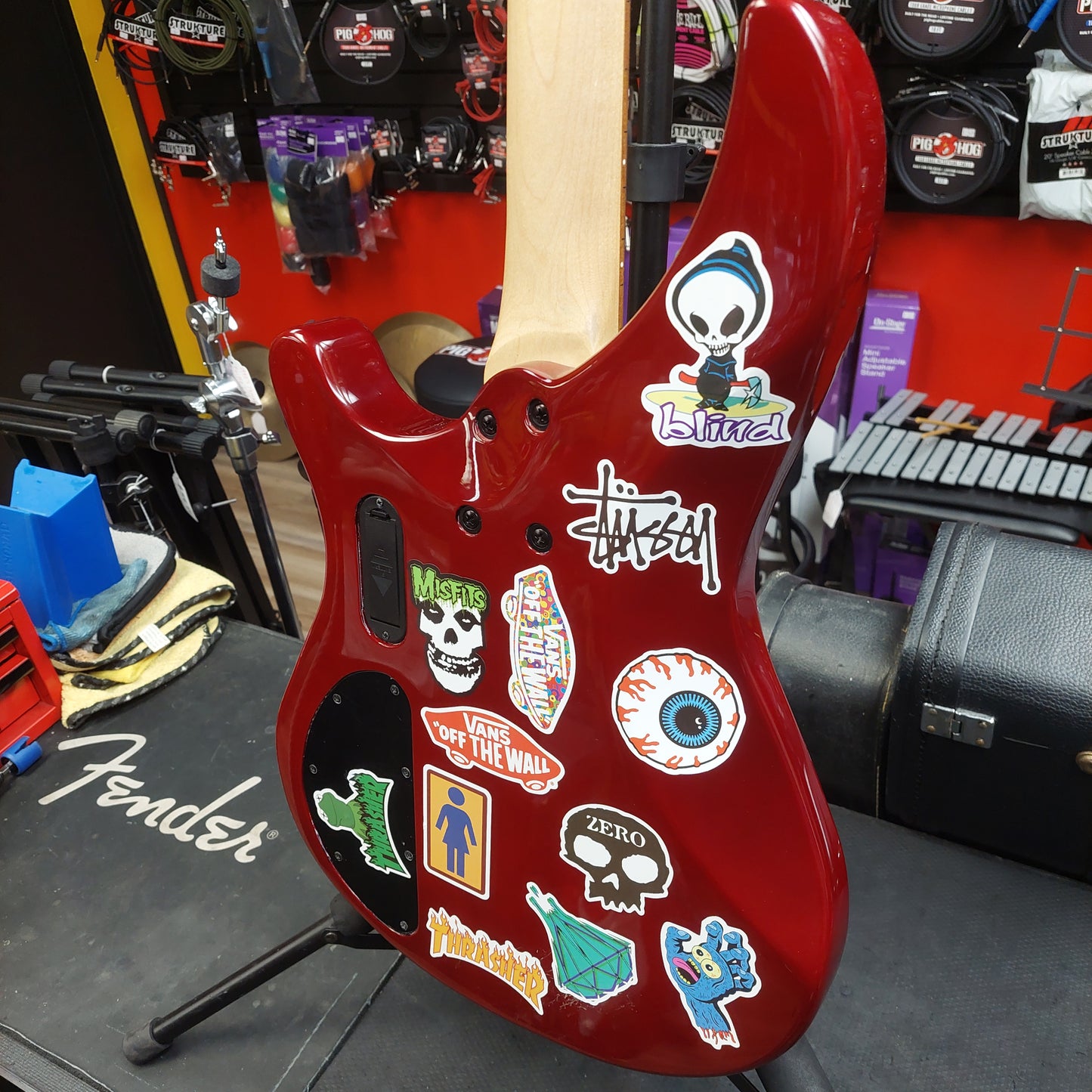 2020 Mitchell MB200BR 4-String Electric Bass - Red SN# RK2007150083 "Sold As Is" (Has Stickers On Body & Art Work On Fretboard)