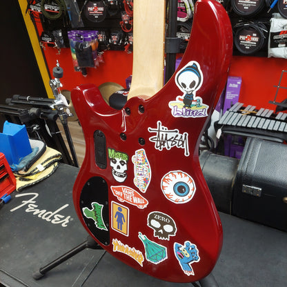 2020 Mitchell MB200BR 4-String Electric Bass - Red SN# RK2007150083 "Sold As Is" (Has Stickers On Body & Art Work On Fretboard)