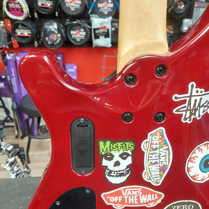 2020 Mitchell MB200BR 4-String Electric Bass - Red SN# RK2007150083 "Sold As Is" (Has Stickers On Body & Art Work On Fretboard)
