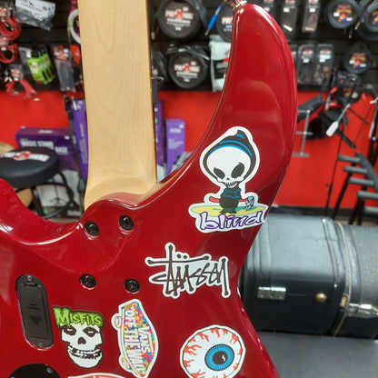 2020 Mitchell MB200BR 4-String Electric Bass - Red SN# RK2007150083 "Sold As Is" (Has Stickers On Body & Art Work On Fretboard)