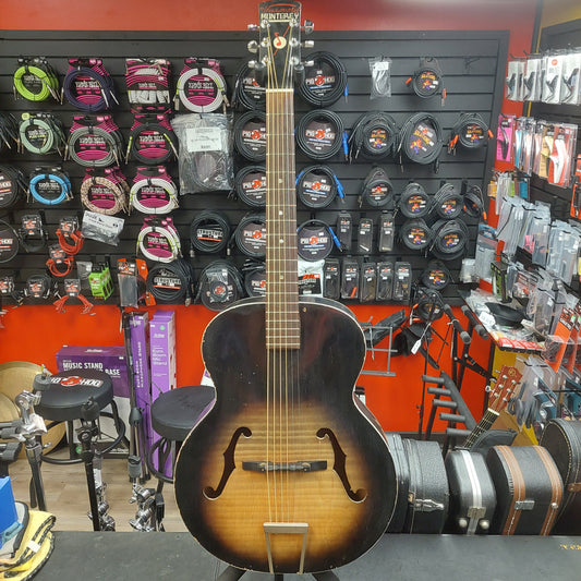 1950's Vintage Harmony Monterey Arch Top Acoustic Guitar - Sunburst Finish "Made In Chicago" (Missing Pickguard)