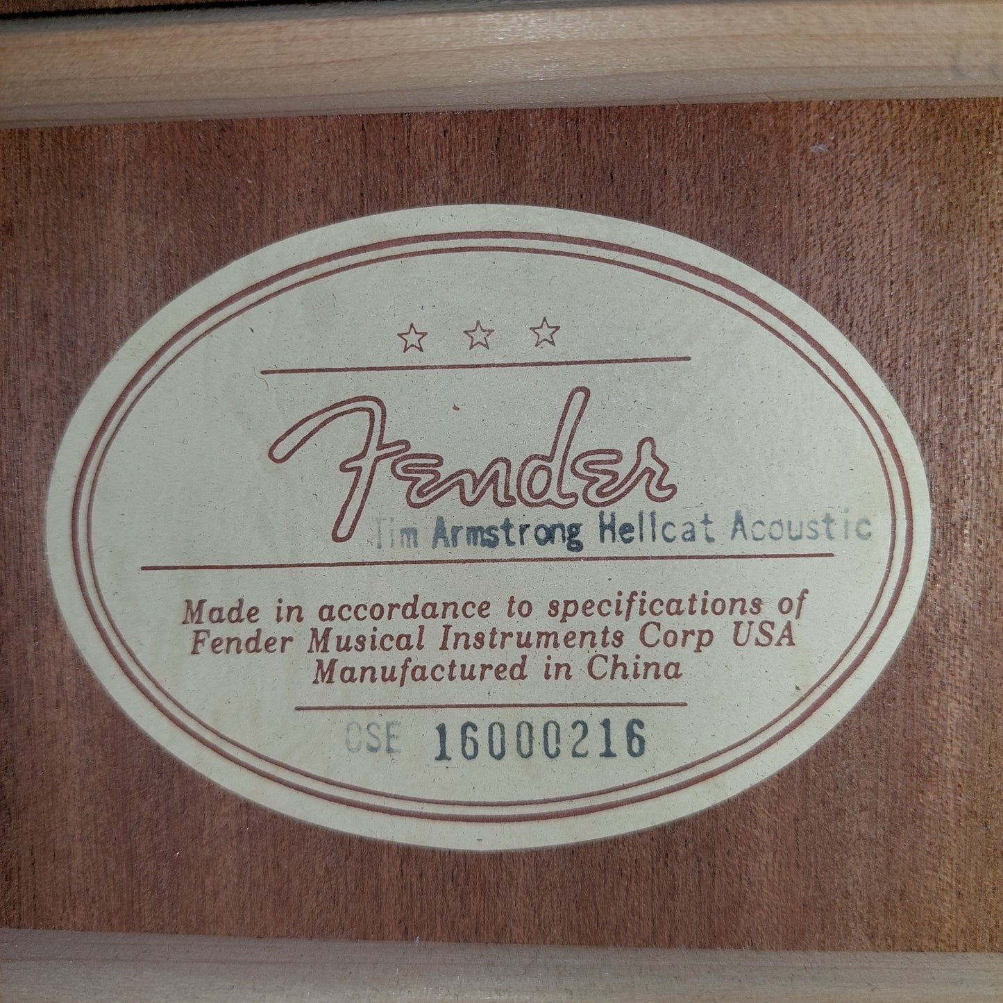 2016 Fender Tim Armstrong Hellcat Acoustic/Electric Guitar - Satin Natural Finish SN# CSE16000216