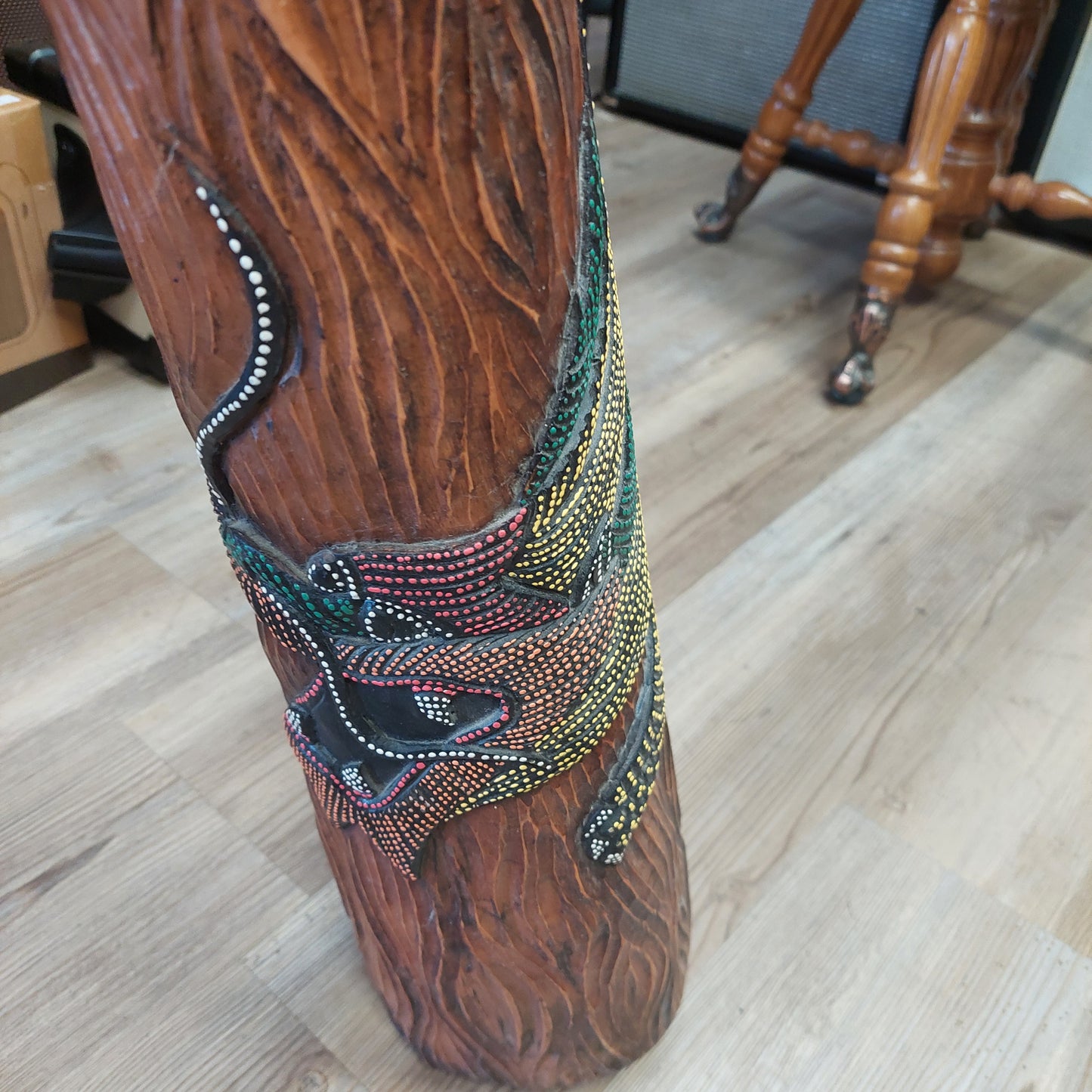 Didgeridoo 60" Aboriginal Wind Instrument w/ Dragon Design - Wood Body (USED)