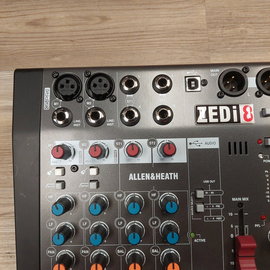 Allen & Heath ZEDi 8 Mixing Board w/ Power Supply & USB Cable (USED) SN# ZI8X-001005433