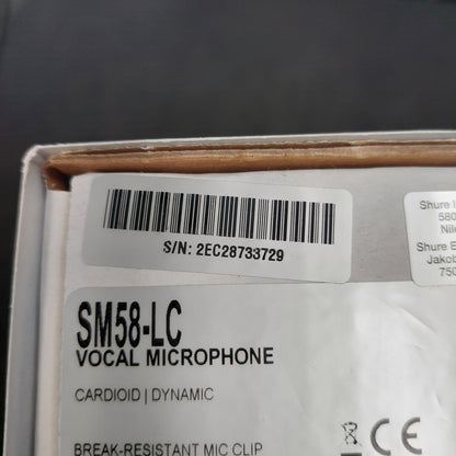 SHURE SM58 Cardioid Dynamic Vocal Microphone w/ Mic Clip, Pouch, & Original Box (USED) SN# 2EC28733729