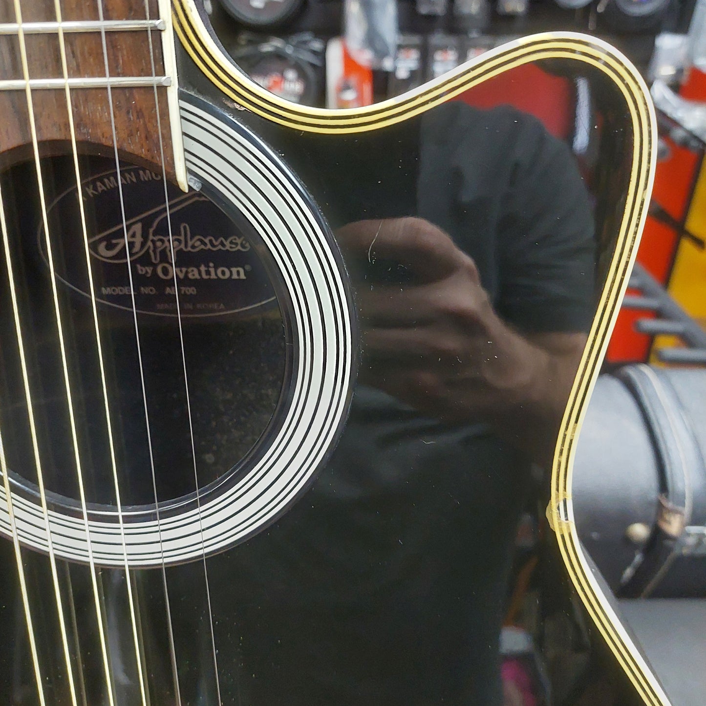 1990's Applause by Ovation AE700 Acoustic/Electric Guitar - Black Gloss w/ Hard Case "Made In Korea" SN# 8048858 "Sold As Is" Bridge Slightly Lifting & Neck Is Cracked