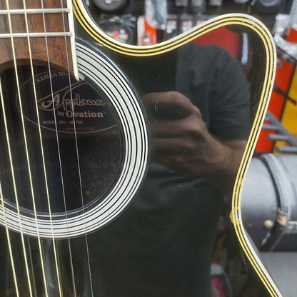 1990's Applause by Ovation AE700 Acoustic/Electric Guitar - Black Gloss w/ Hard Case "Made In Korea" SN# 8048858 "Sold As Is" Bridge Slightly Lifting & Neck Is Cracked