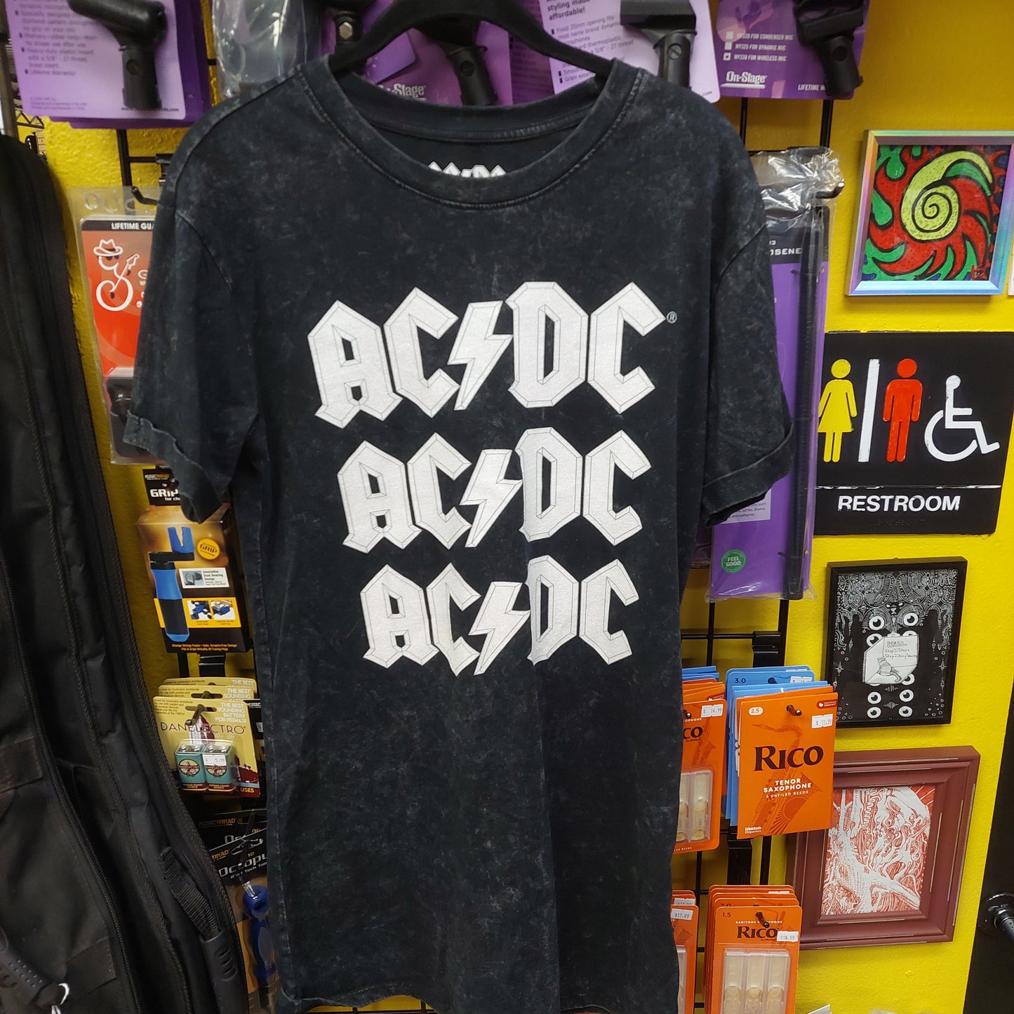 AC/DC Hybrid Apparel Logo Glitter Long T-Shirt - Medium - Black (USED)