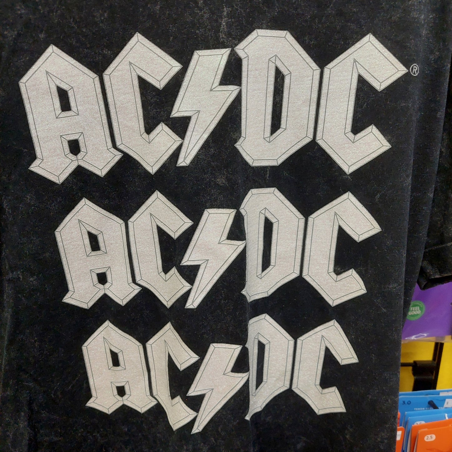 AC/DC Hybrid Apparel Logo Glitter Long T-Shirt - Medium - Black (USED)