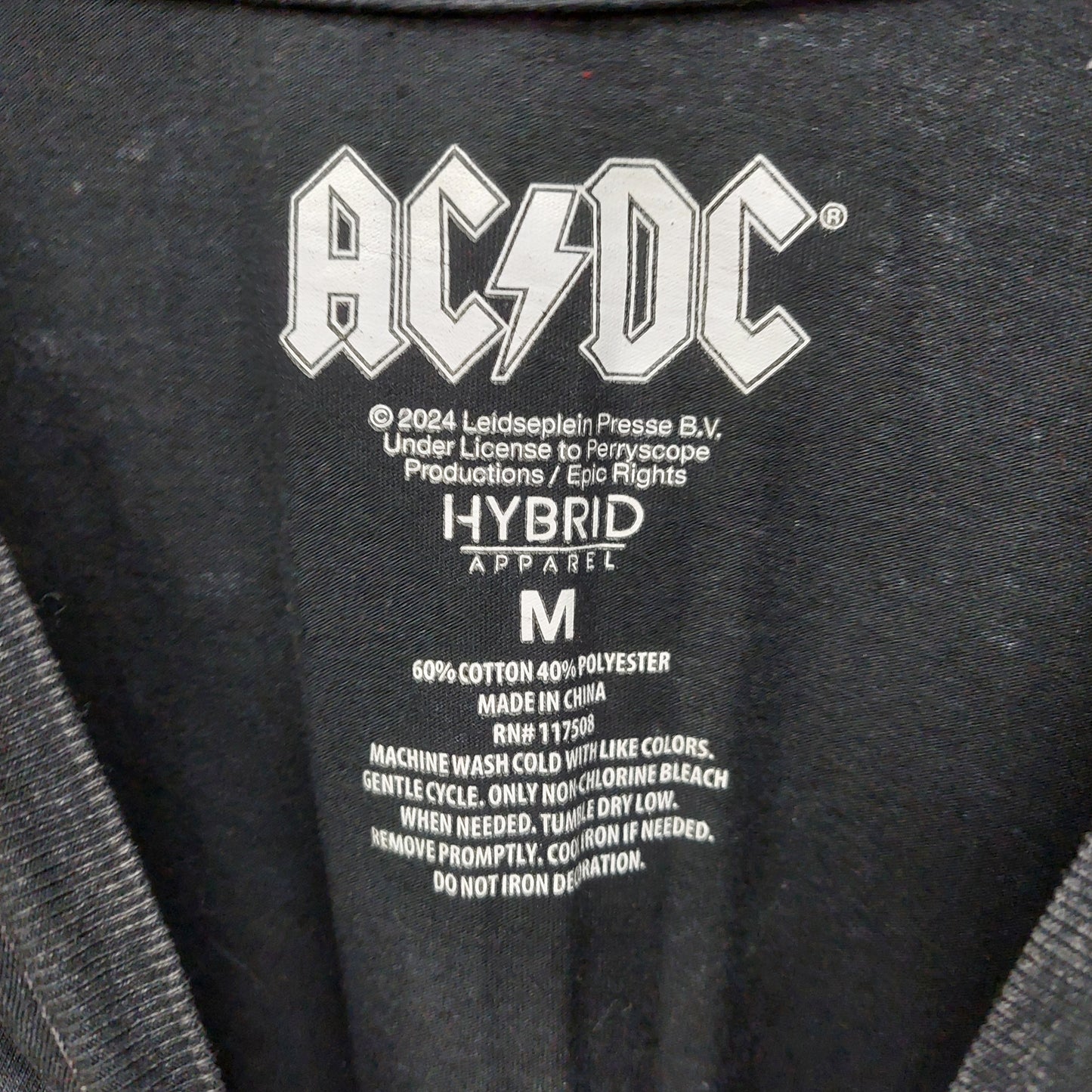 AC/DC Hybrid Apparel Logo Glitter Long T-Shirt - Medium - Black (USED)