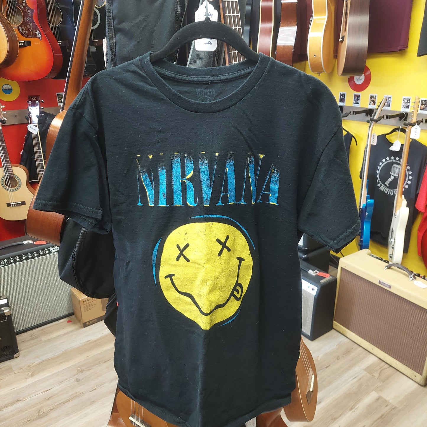 Nirvana Happy Face Graphic Band T-Shirt - Medium - Black