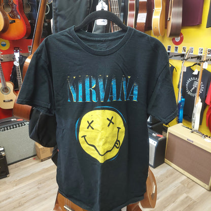 Nirvana Happy Face Graphic Band T-Shirt - Medium - Black
