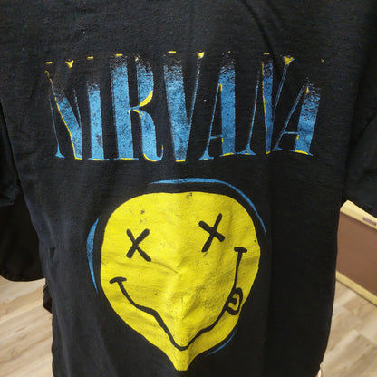 Nirvana Happy Face Graphic Band T-Shirt - Medium - Black