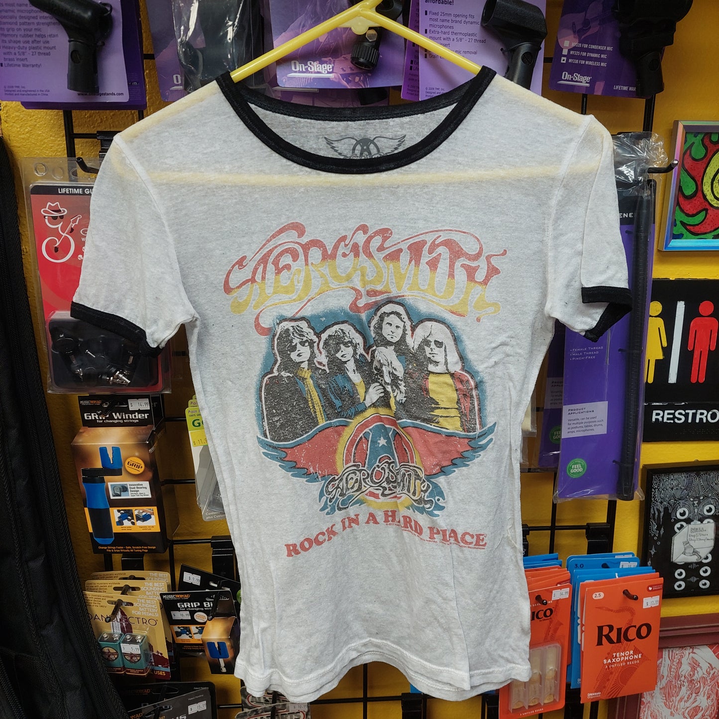 Aerosmith "Rock In A Hard Place" Women's Graphic Ringer Tee - Small - White (USED)