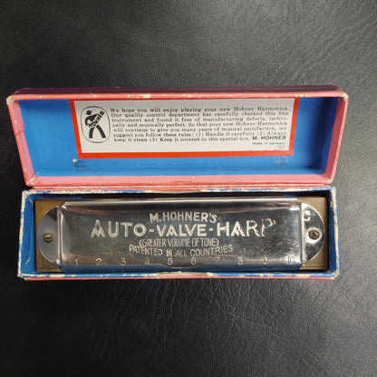 M. Hohner Auto Valve Harp Key of C No.105 Vintage German Harmonica w/ Box