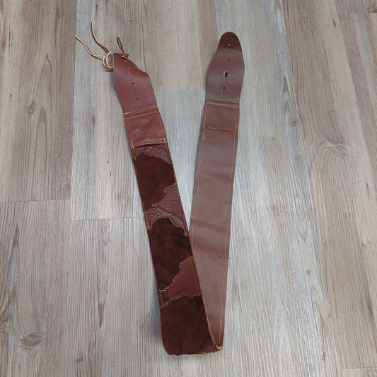 Leather Guitar Strap w/ Pockets 3" Wide  - Brown