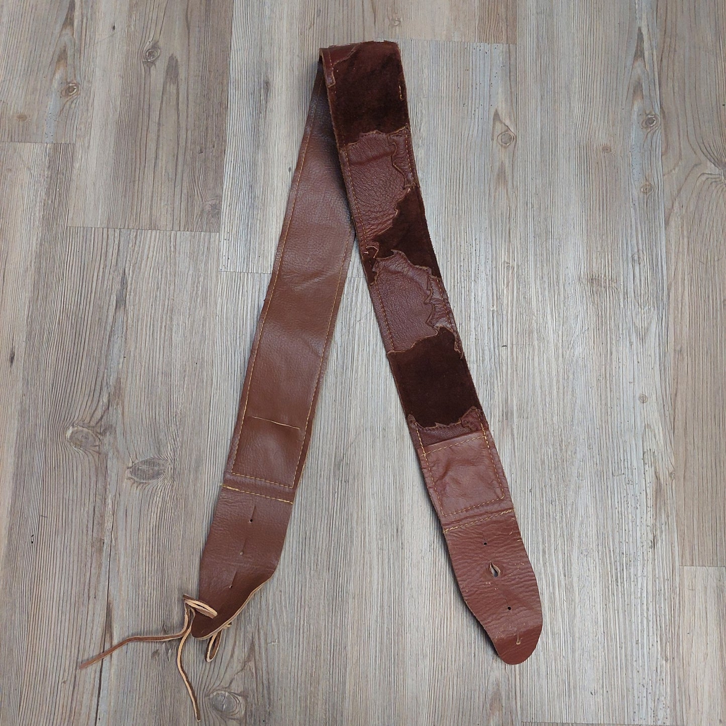 Leather Guitar Strap w/ Pockets 3" Wide  - Brown