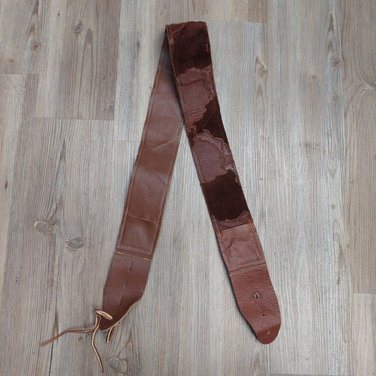 Leather Guitar Strap w/ Pockets 3" Wide  - Brown