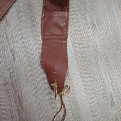 Leather Guitar Strap w/ Pockets 3" Wide  - Brown