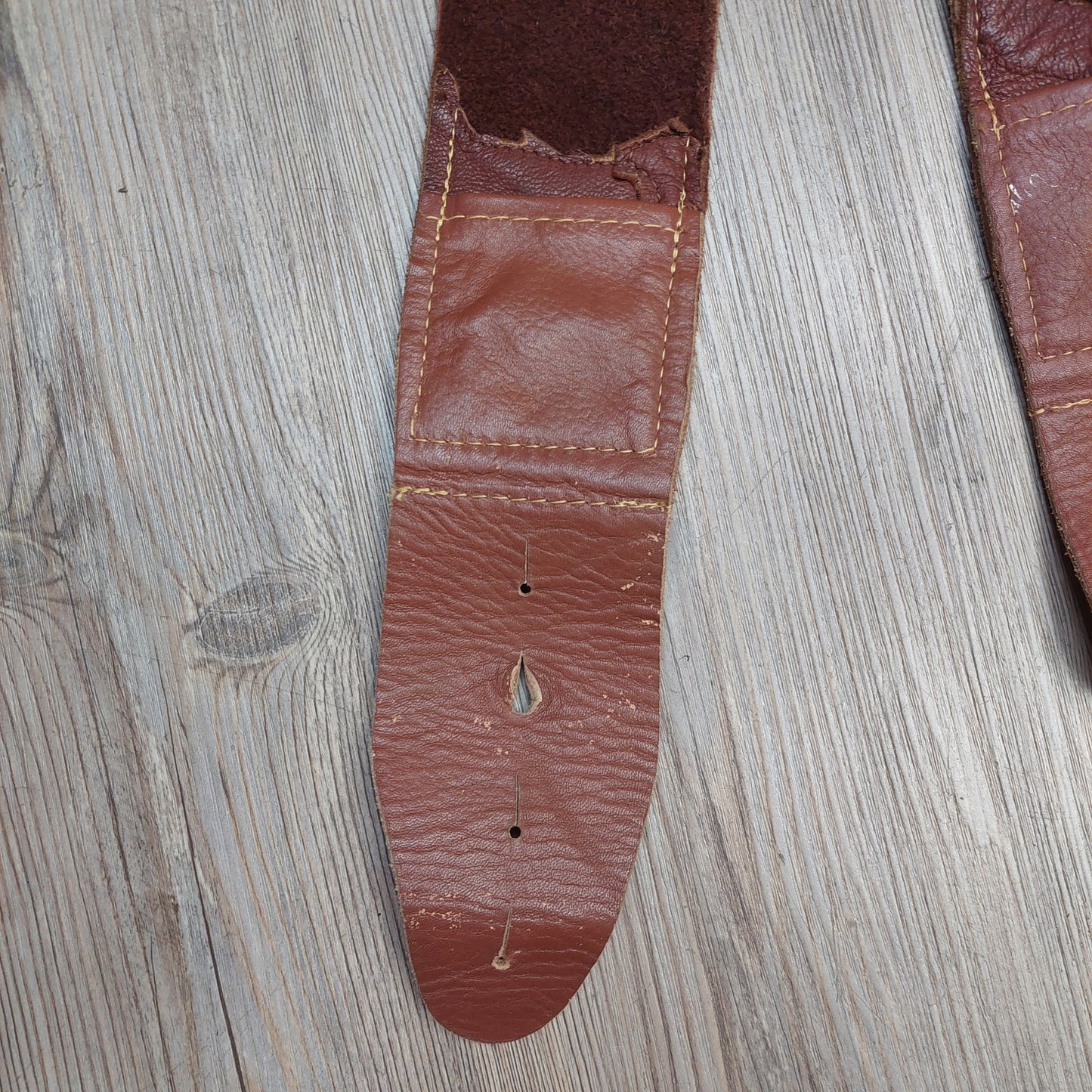 Leather Guitar Strap w/ Pockets 3" Wide  - Brown