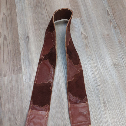 Leather Guitar Strap w/ Pockets 3" Wide  - Brown
