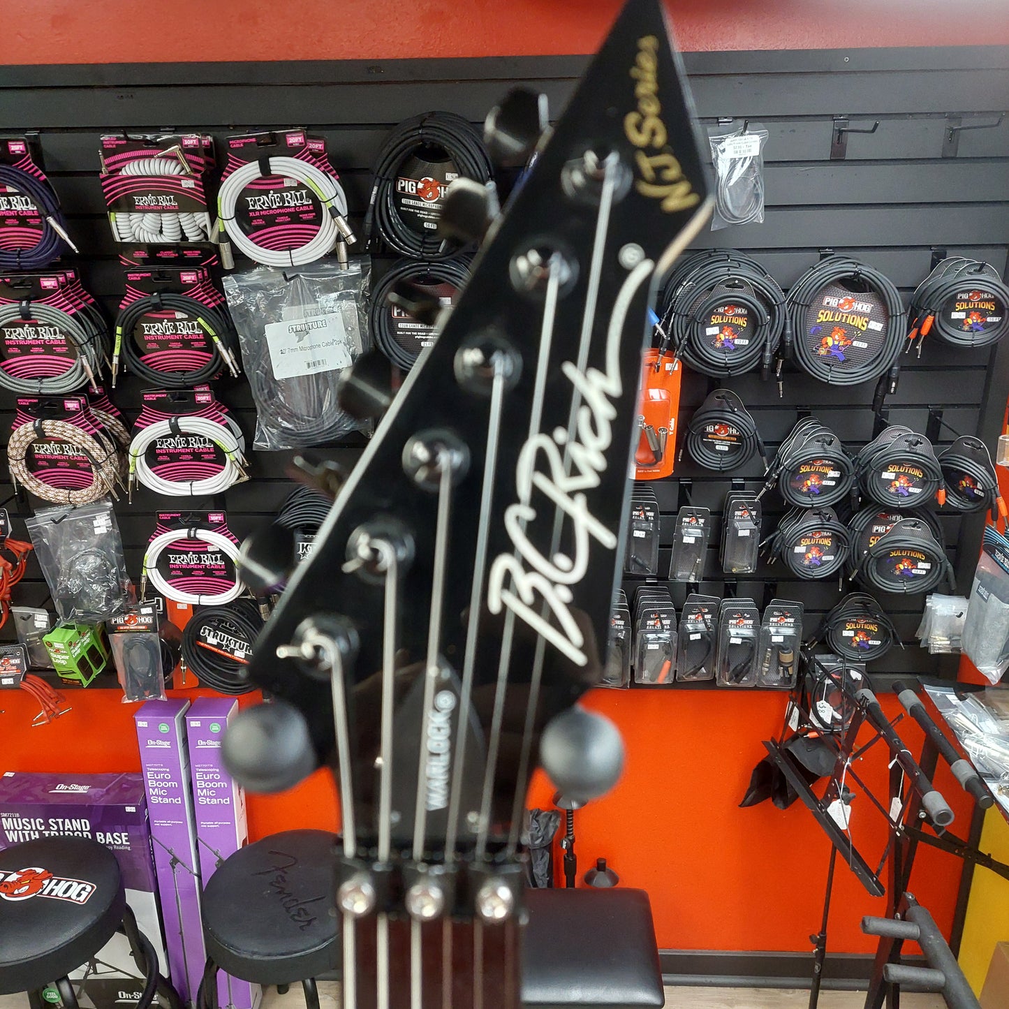 2022 B.C Rich Warlock N.J. Series Electric Guitar - Black "Netflix Stranger Things Collab" w/ B.C. Rich Guitars USA Gig Bag SN# H22060084 "Missing Back Plate" (Hellfire Club #0310 Of 2000)