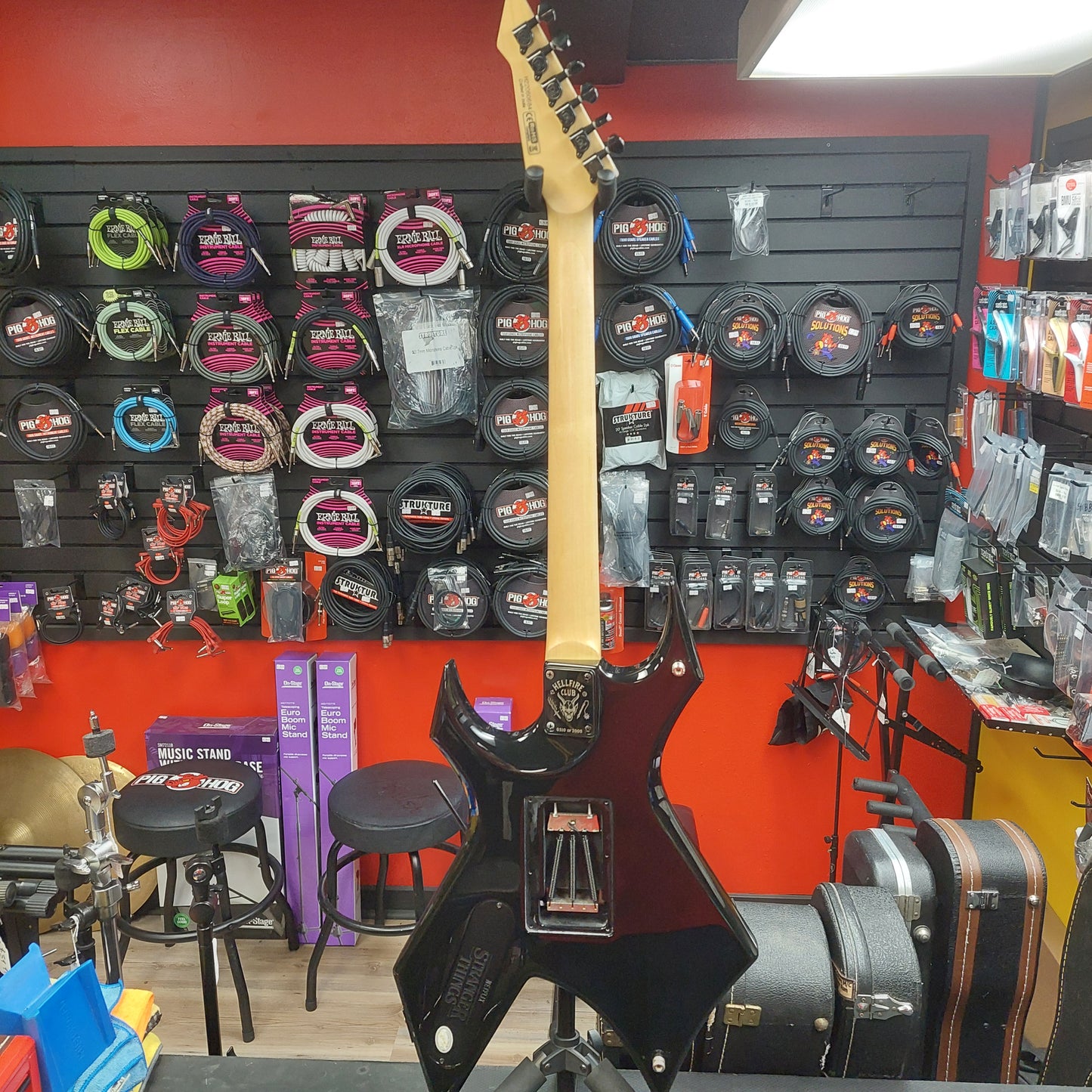 2022 B.C Rich Warlock N.J. Series Electric Guitar - Black "Netflix Stranger Things Collab" w/ B.C. Rich Guitars USA Gig Bag SN# H22060084 "Missing Back Plate" (Hellfire Club #0310 Of 2000)