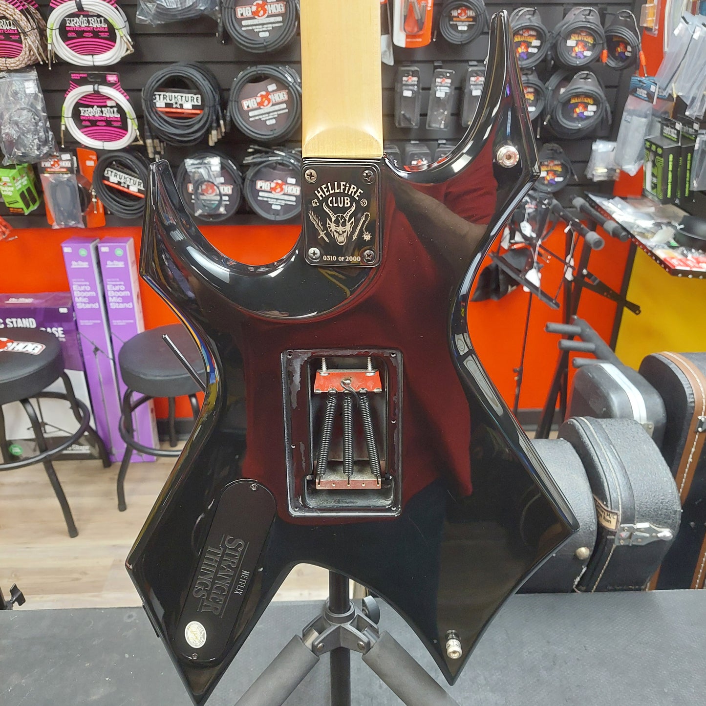 2022 B.C Rich Warlock N.J. Series Electric Guitar - Black "Netflix Stranger Things Collab" w/ B.C. Rich Guitars USA Gig Bag SN# H22060084 "Missing Back Plate" (Hellfire Club #0310 Of 2000)