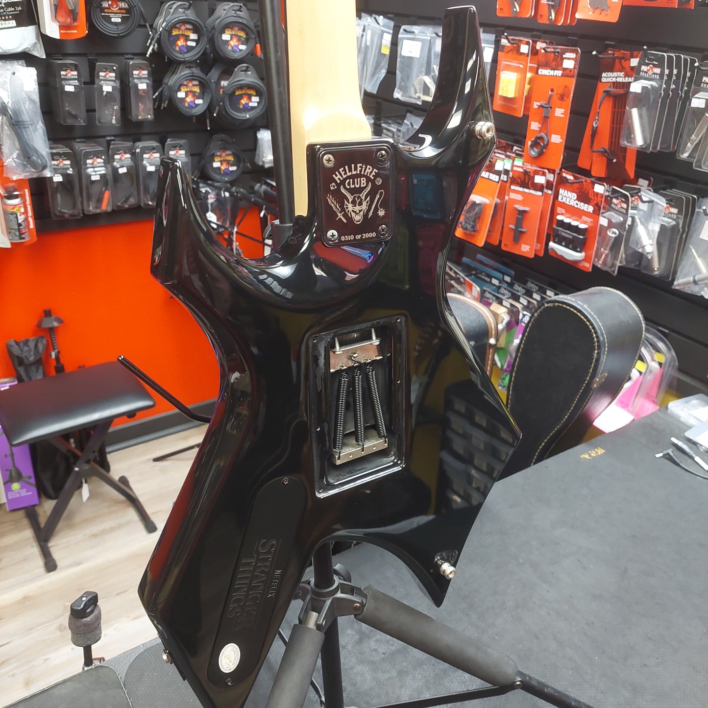 2022 B.C Rich Warlock N.J. Series Electric Guitar - Black "Netflix Stranger Things Collab" w/ B.C. Rich Guitars USA Gig Bag SN# H22060084 "Missing Back Plate" (Hellfire Club #0310 Of 2000)