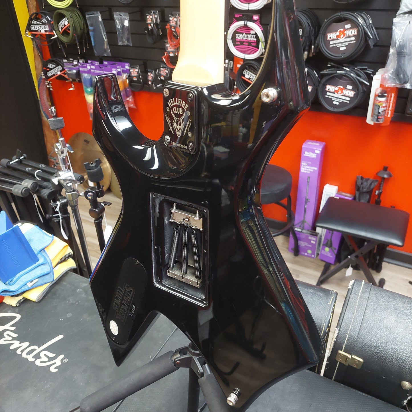 2022 B.C Rich Warlock N.J. Series Electric Guitar - Black "Netflix Stranger Things Collab" w/ B.C. Rich Guitars USA Gig Bag SN# H22060084 "Missing Back Plate" (Hellfire Club #0310 Of 2000)