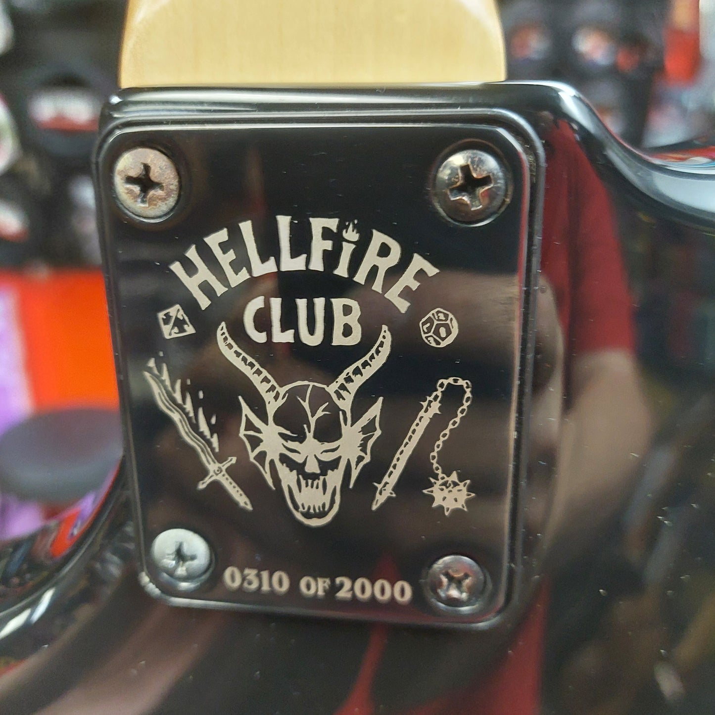 2022 B.C Rich Warlock N.J. Series Electric Guitar - Black "Netflix Stranger Things Collab" w/ B.C. Rich Guitars USA Gig Bag SN# H22060084 "Missing Back Plate" (Hellfire Club #0310 Of 2000)