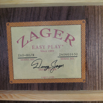 2024 Zager ZAD-80/N Acoustic Guitar - Natural Gloss w/ Grover Tuners & Hardshell Case SN# 240601650