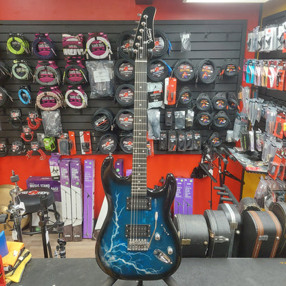 Glarry HH Electric Guitar - Black & Blue Lightning Graphic Finish (USED)