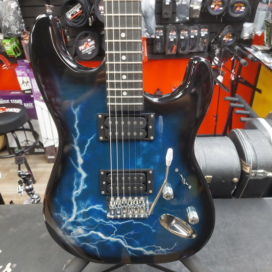 Glarry HH Electric Guitar - Black & Blue Lightning Graphic Finish (USED)