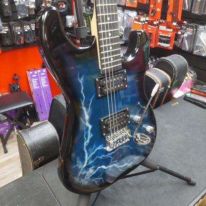Glarry HH Electric Guitar - Black & Blue Lightning Graphic Finish (USED)