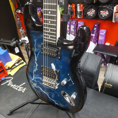 Glarry HH Electric Guitar - Black & Blue Lightning Graphic Finish (USED)