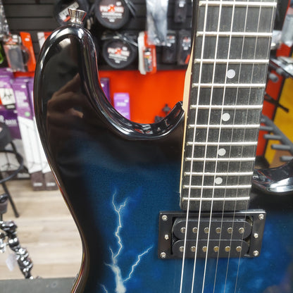 Glarry HH Electric Guitar - Black & Blue Lightning Graphic Finish (USED)