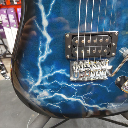 Glarry HH Electric Guitar - Black & Blue Lightning Graphic Finish (USED)