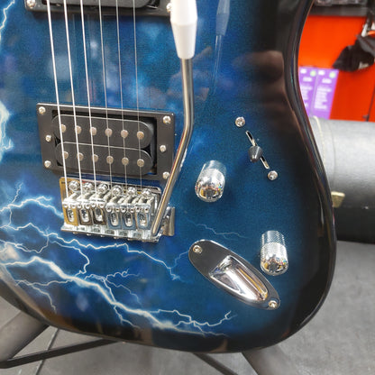 Glarry HH Electric Guitar - Black & Blue Lightning Graphic Finish (USED)