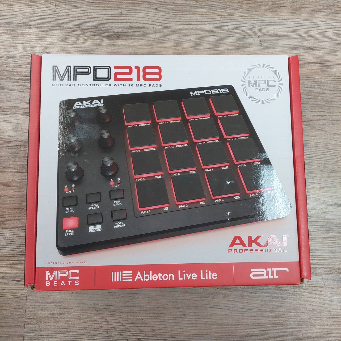 AKAI MPD218 Midi Pad Controller - Black & Red w/ original box, Manual & USB Cable SN# 694318016930 (USED)