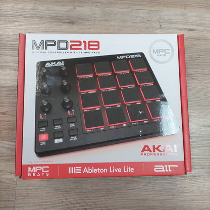 AKAI MPD218 Midi Pad Controller - Black & Red w/ original box, Manual & USB Cable SN# 694318016930 (USED)