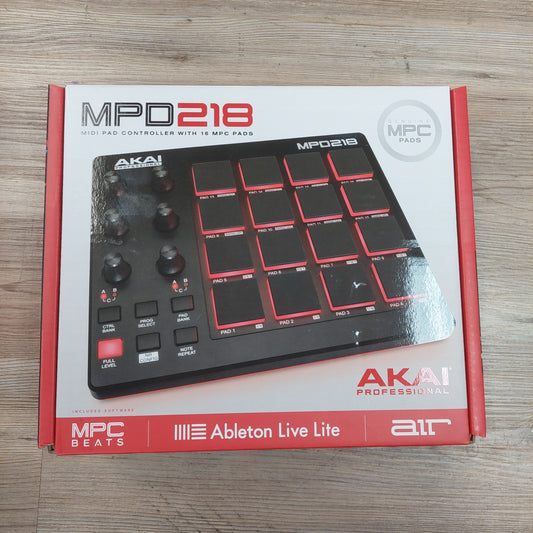AKAI MPD218 Midi Pad Controller - Black & Red w/ original box, Manual & USB Cable SN# 694318016930 (USED)