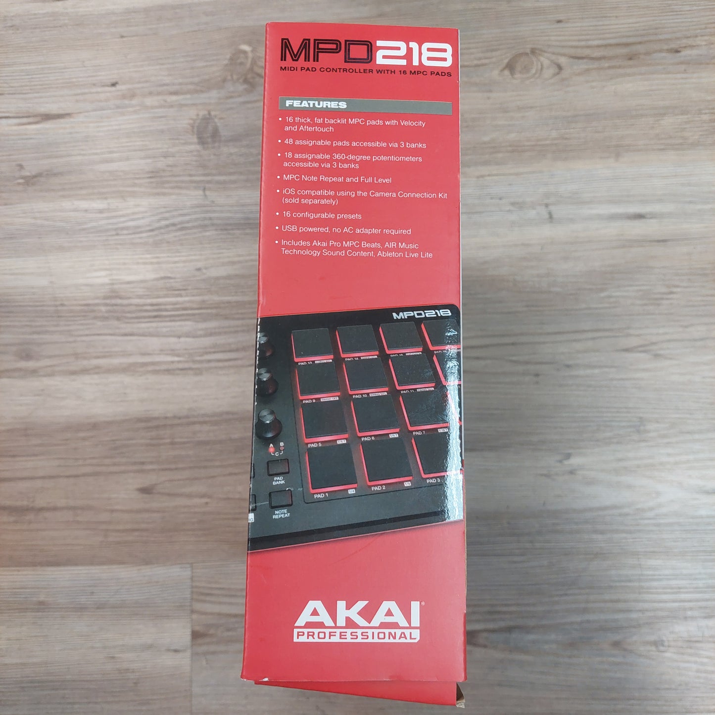 AKAI MPD218 Midi Pad Controller - Black & Red w/ original box, Manual & USB Cable SN# 694318016930 (USED)