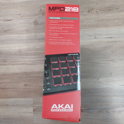 AKAI MPD218 Midi Pad Controller - Black & Red w/ original box, Manual & USB Cable SN# 694318016930 (USED)