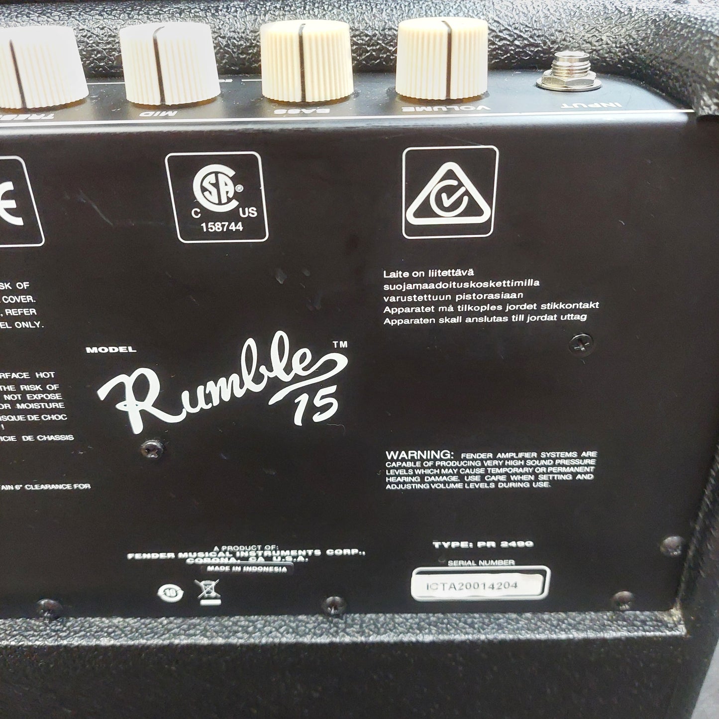 2020 Fender Rumble 15 (V3) Bass Amplifier 15 Watts, 120V SN# ICTA20014204